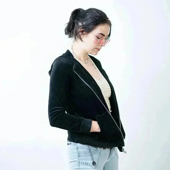 Y2K Michael Michael Kors Black Velour Zip Up Track Jacket - S - Picture 6 of 7